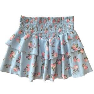 Flowers by Zoe Girls Pink Floral print Ruffle tiered mini Skirt size XL